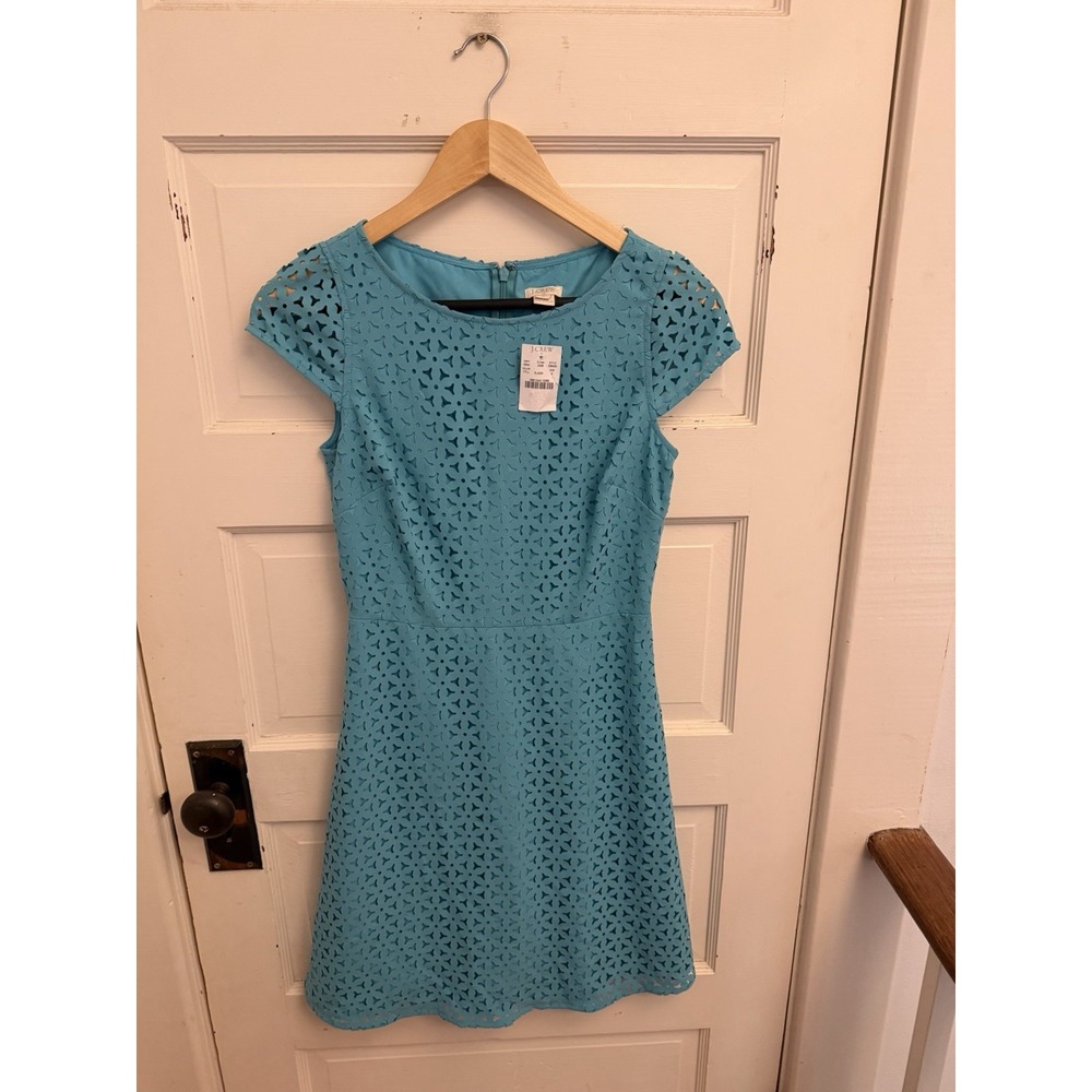 J. Crew Women's Blue Laser Cut A Line Dress Cap Sleeve Career Cocktail 0 XS New